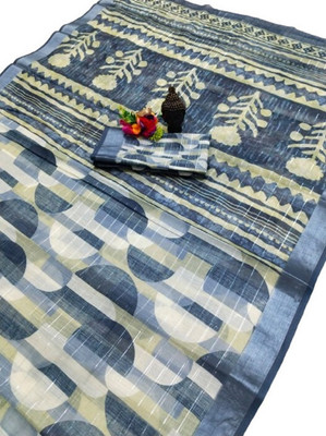 HouseOfCommon Printed, Woven Kanjivaram Pure Cotton, Cotton Linen Saree(Multicolor)