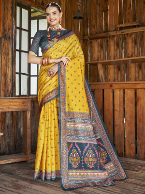 ANOUK Digital Print Bollywood Polyester Saree(Yellow)