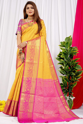 HouseOfCommon Self Design Kanjivaram Jacquard Saree(Yellow)