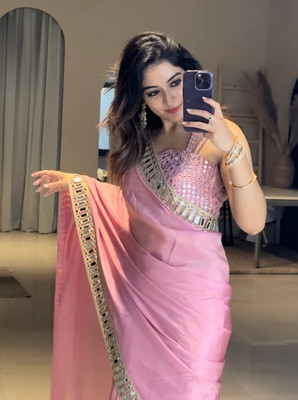 Brahmani Creation Embellished Banarasi Silk Blend Saree(Pink)