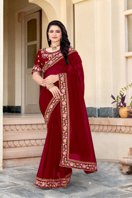 NAKSH CREATION Embroidered Bollywood Georgette Saree(Black)