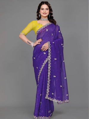 ALSHTHA CREATION Embroidered Daily Wear Chiffon Saree(Yellow)