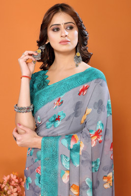 YASHIKA Printed Bollywood Georgette Saree(Blue)