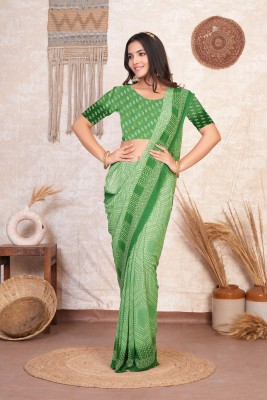 Tasrika Printed, Striped Daily Wear Chiffon Saree(Light Green)