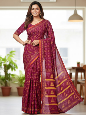 MODERRY Blocked Printed, Printed Daily Wear Pure Cotton, Mulmul Saree(Pink)