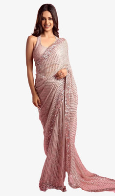 GAJKOMED Embroidered Bollywood Georgette Saree(Pink)
