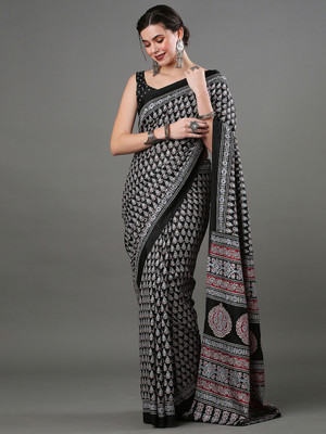 Divastri Digital Print Chanderi Silk Blend Saree(Black)
