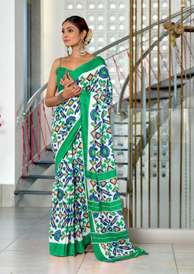 JASU CREATION Printed Handloom Pure Cotton Saree(Green)