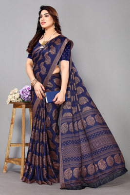 FABMORA Printed, Blocked Printed Daily Wear Chiffon, Georgette Saree(Dark Blue)