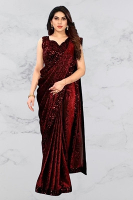 online bazaarr Self Design Bollywood Lycra Blend Saree(Maroon)
