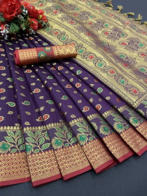 kapadiya fab Woven Kanjivaram Jacquard, Pure Silk Saree(Multicolor)