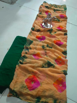 HouseOfCommon Color Block Bandhani Chiffon Saree(Pink)