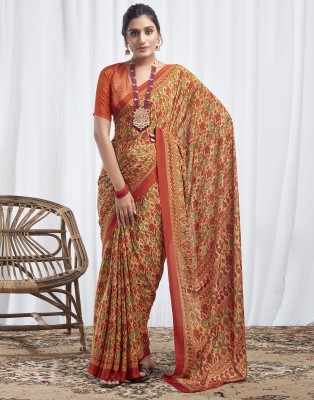 Samah Digital Print, Embellished, Self Design Bollywood Silk Blend, Crepe Saree(Orange)