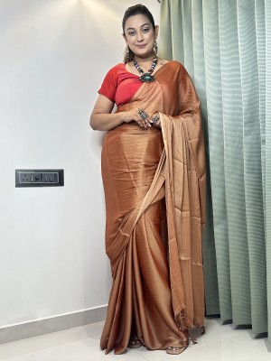 Sareemall Printed Banarasi Silk Blend Saree(Brown)