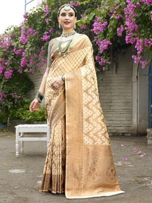 ANOUK Woven Banarasi Art Silk Saree(Beige)