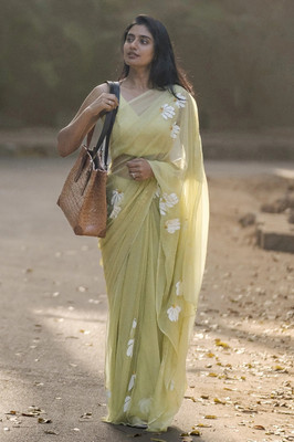 Anjaneya Sarees Printed Bollywood Linen Saree(Green)