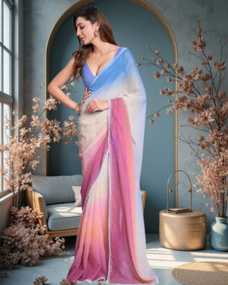 Jayu Dyed Bollywood Georgette Saree(Light Blue)