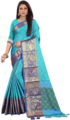 MAHADEV ENTERPRISE Self Design, Solid/Plain Banarasi Cotton Linen Saree(Multicolor)
