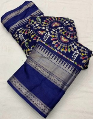 SAKHA DESIGNER Printed Bollywood Jute Silk Saree(Blue)