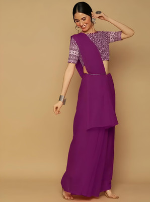 HouseOfCommon Solid/Plain Bollywood Georgette Saree(Purple)