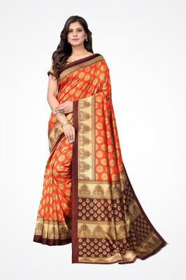 Suali Printed Mysore Pure Silk Saree(Orange)