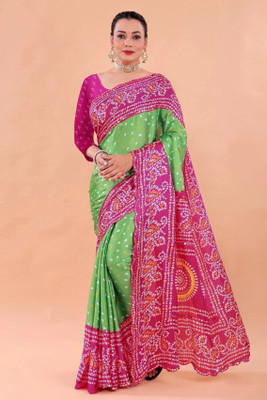 NEGRONI Printed Daily Wear Cotton Silk Saree(Light Green, Pink)