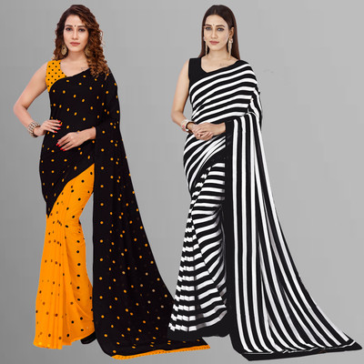 kashvi sarees Polka Print Daily Wear Georgette Saree(Pack of 2, Yellow, Black, Multicolor)