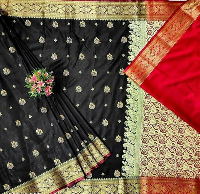 Dulhan Collection Woven Banarasi Jacquard Saree(Black)