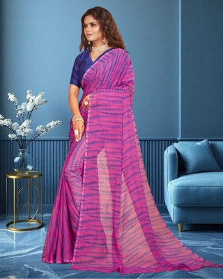 Jayu Digital Print Bandhani Georgette Saree(Purple)