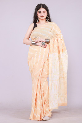 RP CREATION Blocked Printed Daily Wear Pure Cotton Saree(Cream)
