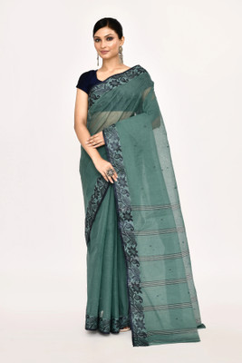 maa textile Self Design Tant Pure Cotton Saree(Dark Blue)