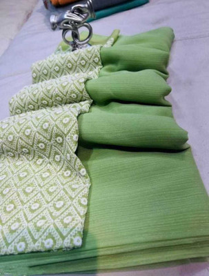 Superior Sarees Solid/Plain Bollywood Georgette Saree(Green)