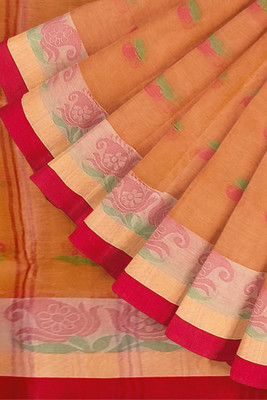 PRANATI ENTERPRISE Woven Tant Pure Cotton Saree(Orange)