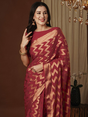 ANOUK Woven Kanjivaram Georgette Saree(Red)