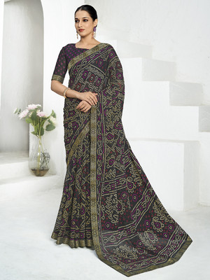 Pandadi Saree Printed Bandhani Chiffon Saree(Black)