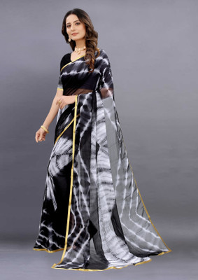 Julee Printed Leheria Chiffon Saree(Black)