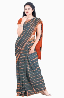 SHOEBSAIFI Hand Painted Handloom Pure Cotton Saree(Grey, Orange)