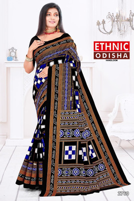 ETHNIC ODISHA HANDLOOM Printed, Digital Print Sambalpuri Pure Cotton Saree(Blue)