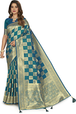 nilkanth creation Self Design Banarasi Jacquard Saree(Light Blue)