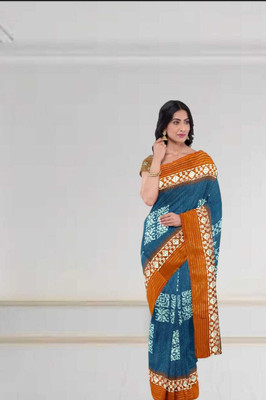Classy Foriever Printed Ikkat Cotton Blend Saree(Light Blue)