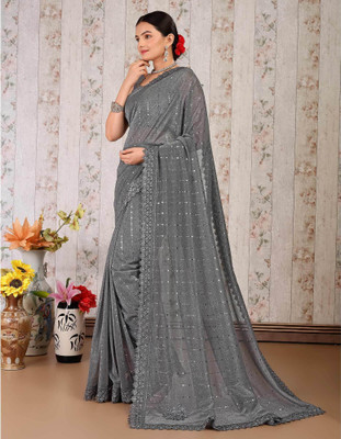 Amavii Embellished Bollywood Lycra Blend Saree(Grey)