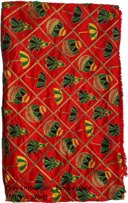Shantuba textiles Embroidered Banarasi Silk Blend Saree(Red)