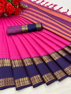 Fancy Fab Printed, Solid/Plain, Striped, Woven, Temple Border, Applique, Dyed, Ombre, Paisley, Self Design Venkatagiri Cotton Silk, Pure Silk Saree(Pink)