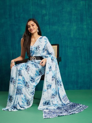 Rachna Printed Daily Wear Crepe Saree(Blue)