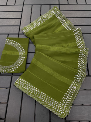 ISHWA CREATION Embellished Bollywood Georgette Saree(Light Green)