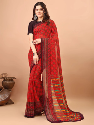 Leelavati Printed Bollywood Georgette Saree(Red)