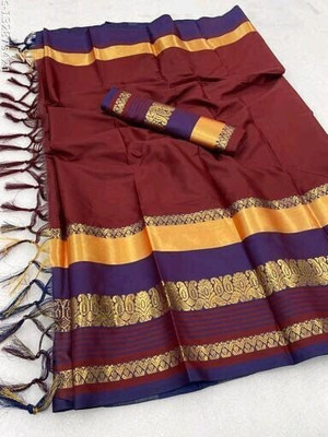 VEERAETHNIC Woven Paithani Cotton Silk Saree(Maroon)