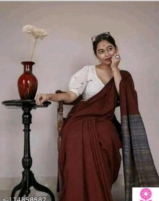 Sandhyatara Solid/Plain Handloom Pure Cotton Saree(Maroon)