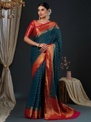 ANOUK Woven Kanjivaram Georgette Saree(Blue)