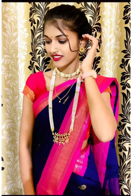 ns collection Solid/Plain Kanjivaram Cotton Silk Saree(Blue)